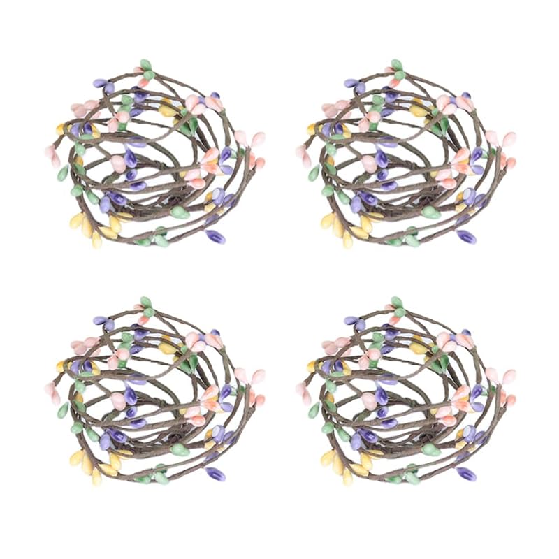 KMI Floral Napkin Rings 1.5" Set of 4 - Mixed Spring Pastel Berries, Farmhouse Table Decor