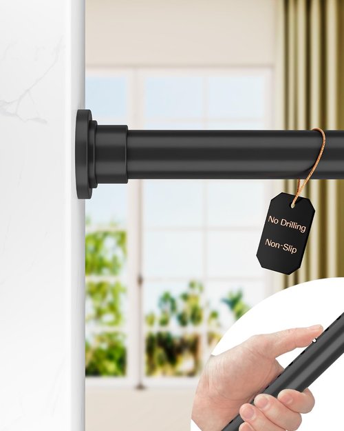 ALLZONE Tension Curtain Rod - Heavy Duty No-Drill Design | Adjustable 83-123 Inches, Black