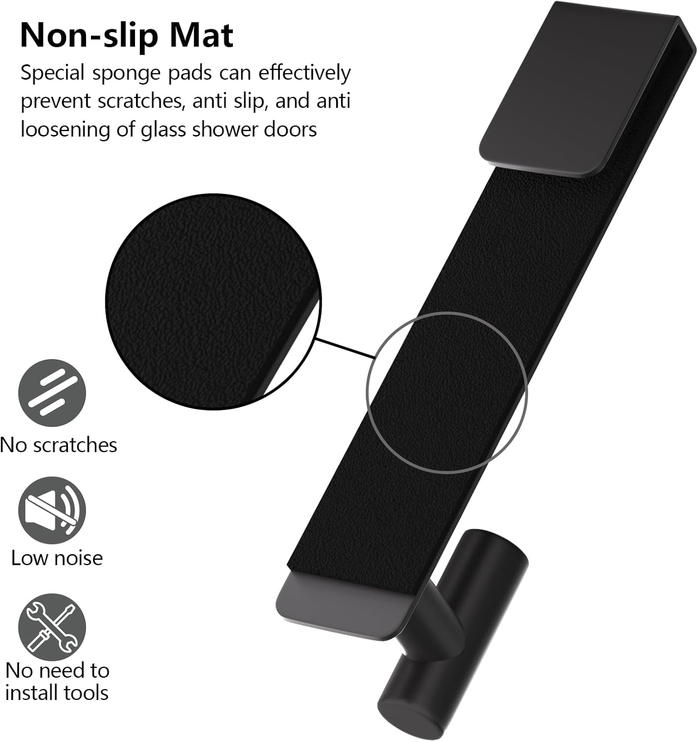 PMMASTO Shower Door Hooks - Heavy Duty Stainless Steel Towel Hangers for Frameless Glass Doors | 7.5 Inch, Black 'T' Shape (2 Pack)