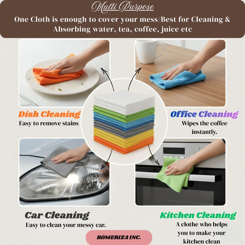 Microfiber Cleaning Cloths Multi-Color 6-Pack - Lint-Free & Durable
