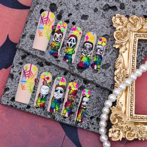 Halloween Long Square Press on Nails - Spooky Rhinestone Fake Nails Kit