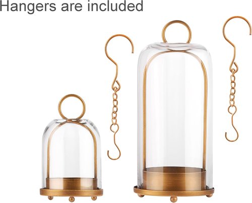 **Skiennix Metal Candle Holder Set - Versatile Brass Design with Handmade Glass Dome | 5" & 4" Sizes**