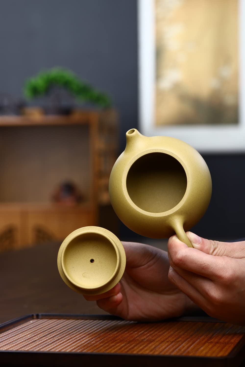 Xishi Teapot 15oz Chinese Zisha Clay Pot Ceramics Purple Sand Mud Kungfu Tea Set Kettle 9 Hole Filter (Yellow 450ml)