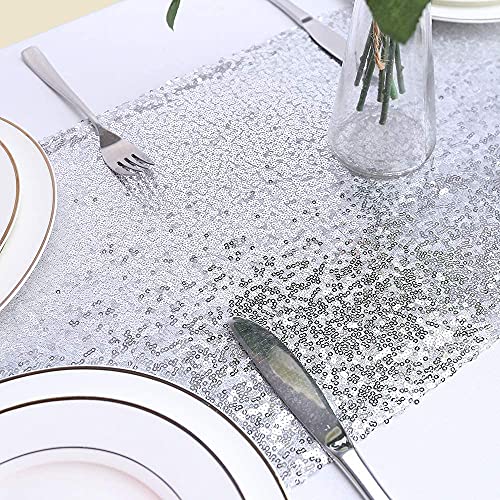 Silver Sequin Table Runner 12x72 Inches - 5 Pieces, Elegant Party Decor