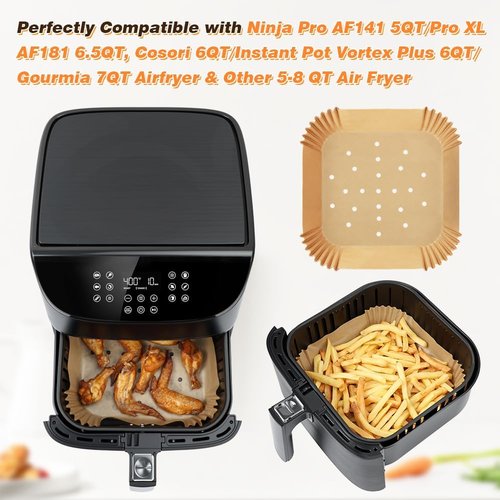 BYKITCHEN Perforated Air Fryer Liners - 100PCS 9-Inch Disposable Parchment Paper for Ninja, Chefman, Instant Vortex & Cosori