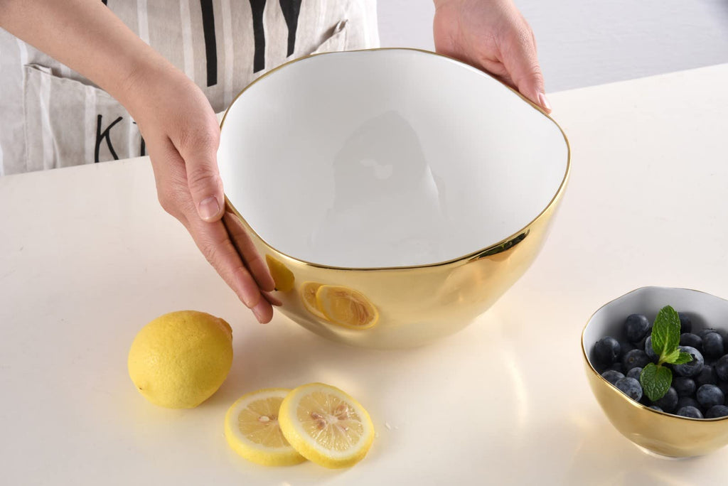 Pampa Bay Moonlight Tarnish Free Large Porcelain Serving Bowl with gold titanium