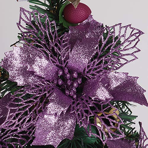 Light Purple Christmas Glitter Poinsettia Flowers for Tree - 10 Pack
