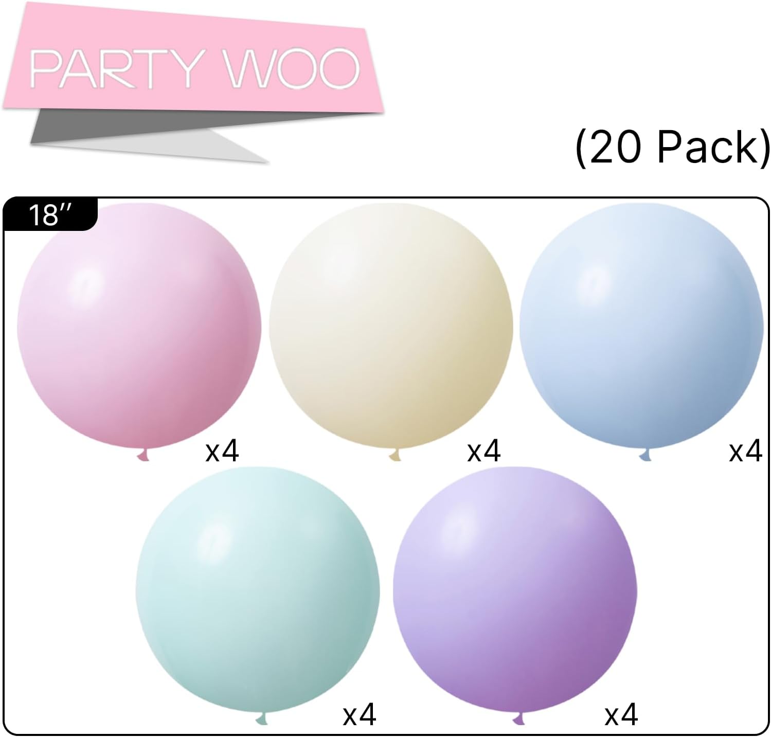 PartyWoo Pastel Rainbow Balloons - 20pcs 18 Inch Latex for Baby Showers, Gender Reveals & Celebrations