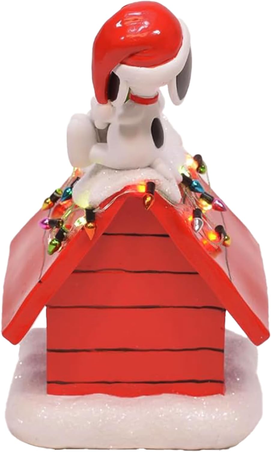 Mark Feldstein Peanuts Snoopy's Dog House Figurine - LED Christmas Lights | 7.5 Inch, Red