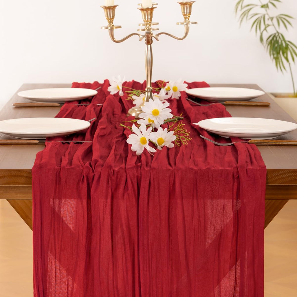 Socomi Red Cheesecloth Table Runner - 10FT Rustic Boho Gauze for Weddings & Events | Home Decor