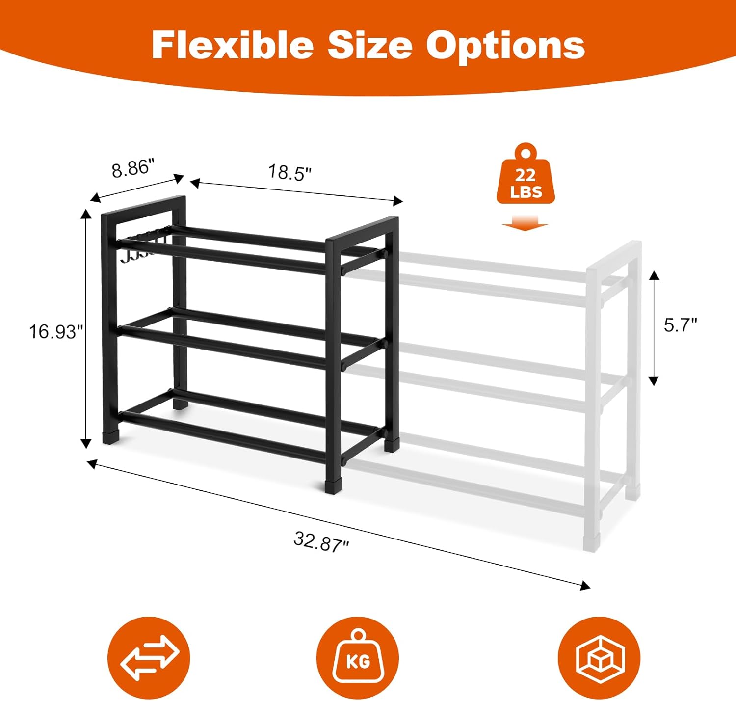 Skiennix Expandable Shoe Rack - Adjustable Metal Organizer for 12 Pairs | 3-Tier Free Standing Design, Black