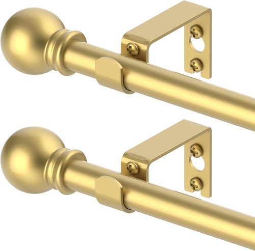 GXOACKJ Gold Curtain Rods - Heavy Duty Metal Set for Windows 48 to 84 Inches | 2 Pack with Brackets