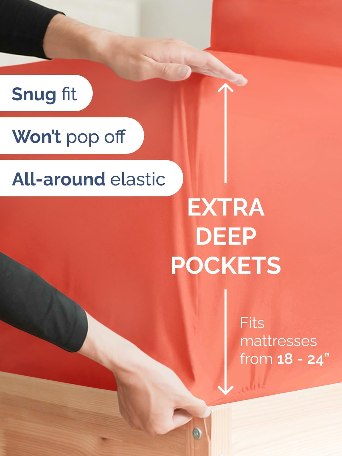 Skiennix Extra Deep Cal King Sheet Set - 6 Piece Breathable Cooling Bedding - Soft Wrinkle-Free Coral