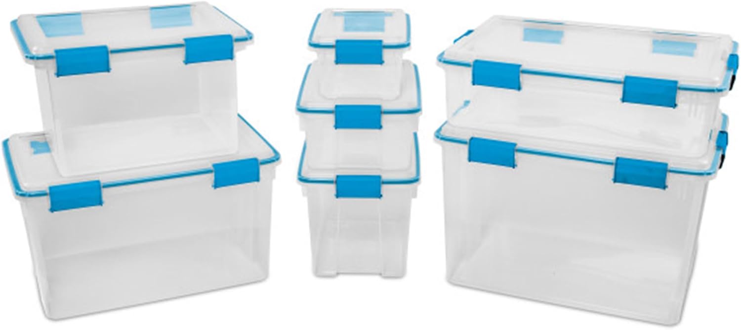 Sterilite 6-Pack Gasket Box - Weather-Resistant Storage Bins with Latching Lids | 12 Quart Heavy-Duty Organizers for Home & Office