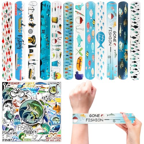 74PCS Fishing Party Favors Set with Slap Bracelets & Stickers