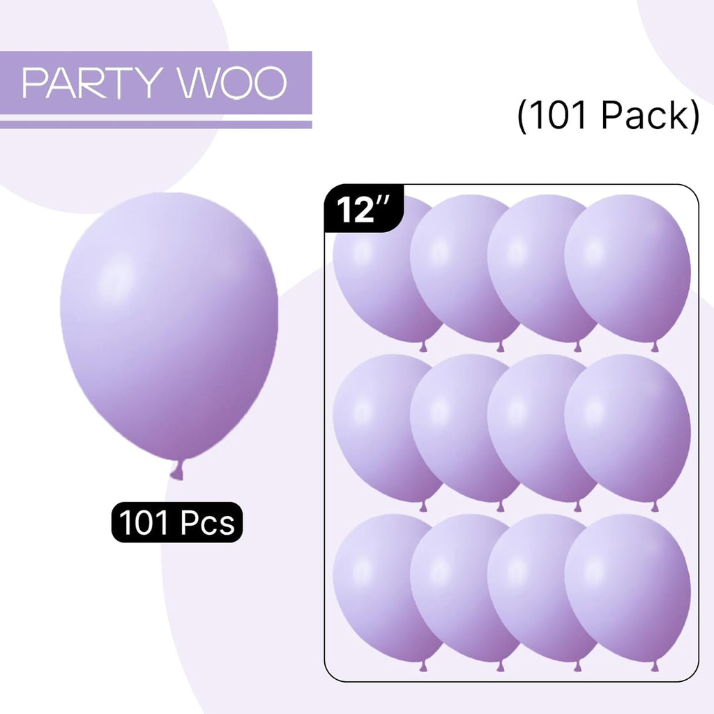 PartyWoo Lavender Balloons - 101pcs 12 Inch Light Pastel Purple Latex Helium Balloons for Celebrations