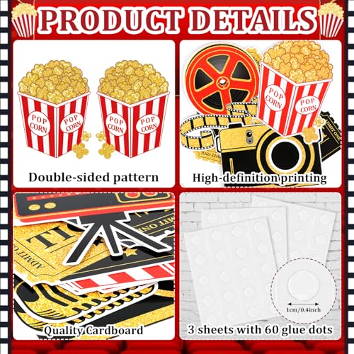 40-Piece Movie Night Decorations Set - Large Red Carpet Theme Party Cutouts