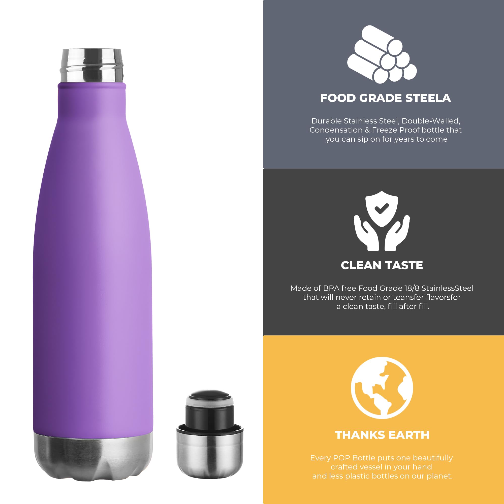 MEWAY 17oz Sport Water Bottle 12 Pack Vacuum Insulated Stainless Steel Leak-Proof Double Wall Cola Shape Water Bottle,Keep Drinks Hot & Cold (Purple,12 Pack)
