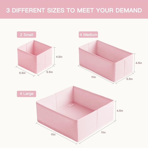 Criusia Drawer Organizer - 10 Pack Dresser Storage Bins for Baby Clothes & Underwear | Foldable Pink Dividers