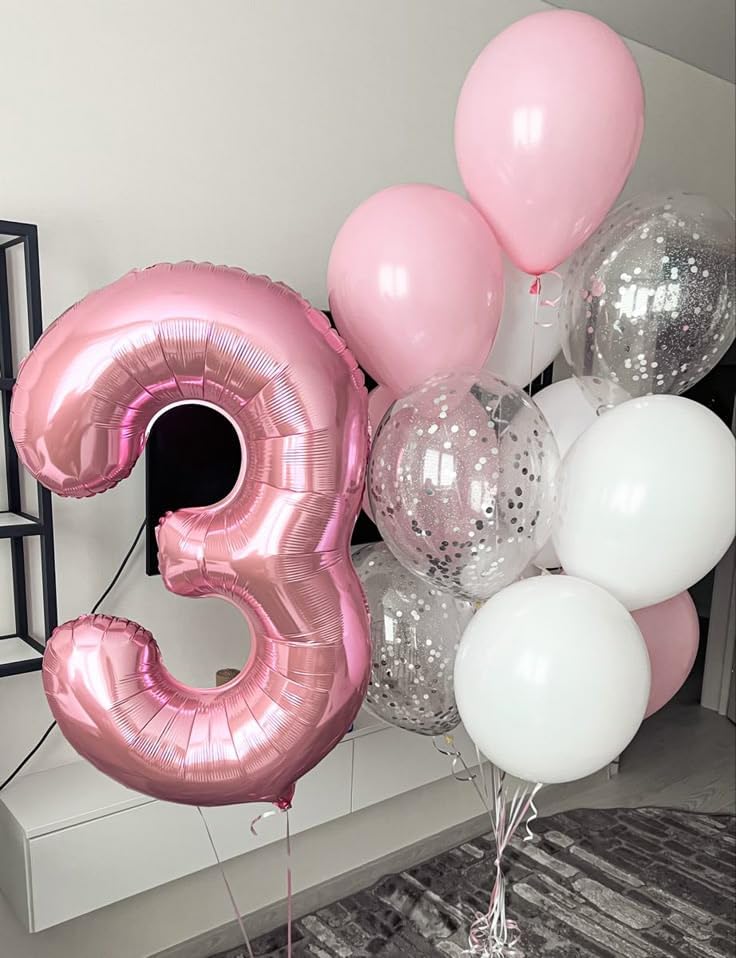 Numbers Balloon - 40 Inch Large Pastel Pink Balloon for 3rd Birthday Party Decorations