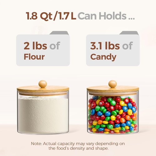 ComSaf Half Gallon Cookie Jar - Large Glass Food Storage Containers Set of 2 | 1.8 Qt for Flour, Sugar, Candy, Cereal, Nuts, Beans