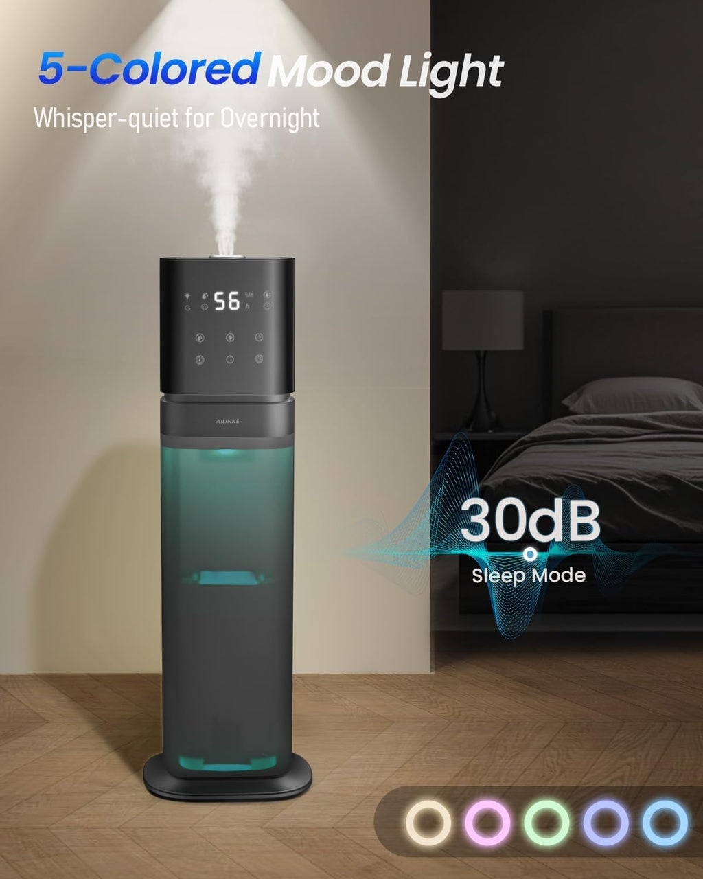 AILINKE Humidifiers for Bedroom 2.1Gal/8L, Smart Humidifier for Large Room, Cool Mist Humidifiers for Home Kids Plants, Top Fill Humidifier with Extension Tube, WIFI APP & Voice Control, Dark Blue