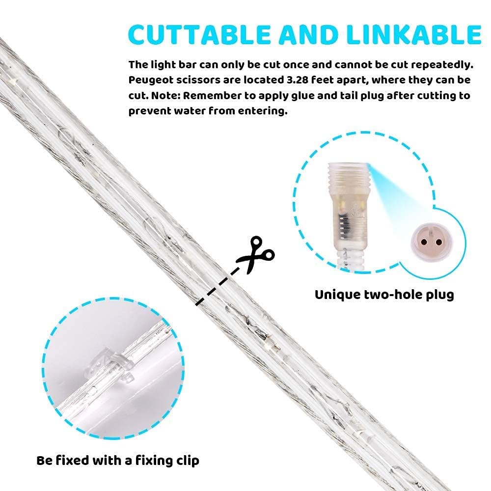 SURNIE LED Rope Lights Outdoor Warm White, Waterproof 100FT Cuttable 3000K Soft Lighting Indoor 110V Connectable Flexible Clear Tube for Bedroom Outside Garden Deck Patio Camping Decor, Not Flat Strip