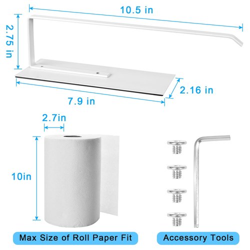 Paper Towel Holder Magnetic, Magnetic Paper Towel Holder for Fridge, Toilet Paper Roll Holder Magnet Towel Rack Wall Mount Shelf Bar for Towels Rolls Bathroom RV Dorm Kitchen Wall Decor, White 2 Pack