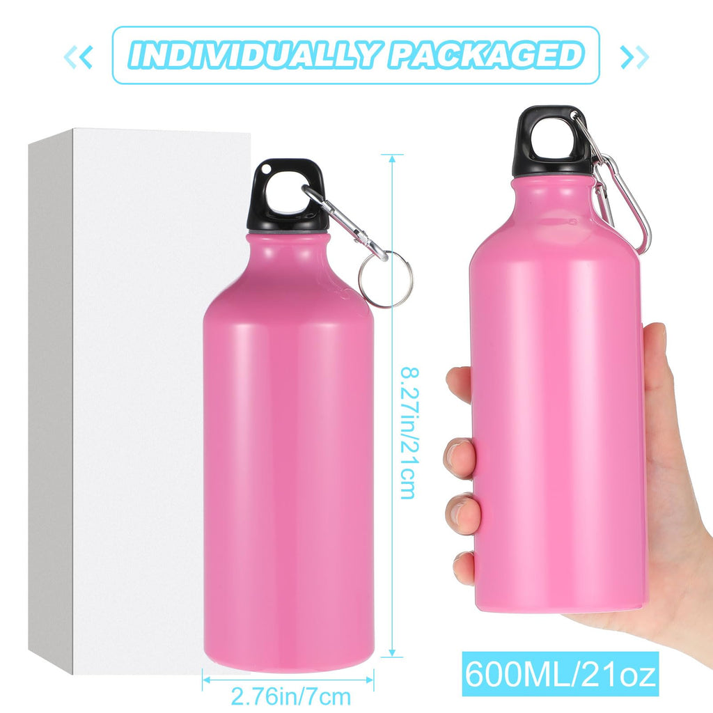 Nuogo 24 Pack Aluminum Water Bottle Bulk 20 oz Reusable Metal Water Bottle Lightweight Leak Proof Aluminum Sports Bottles with Twist Cap and Buckle for Bike Travel Camping(Pink, Blue, White, Yellow)
