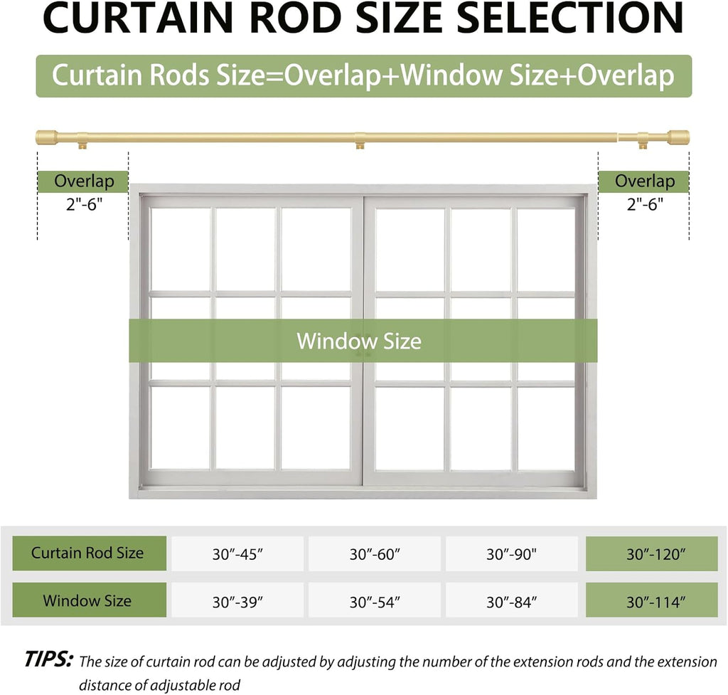 Skiennix Adjustable Curtain Rods - 30-120 Inch, Gold Finish for 30-114 Inch Windows | Includes Brackets