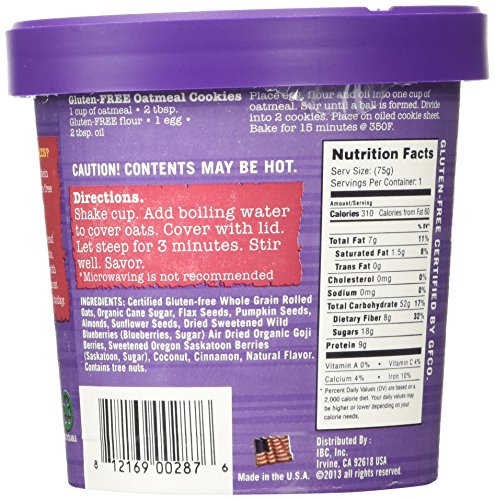 Modern Oats Goji Blueberry Oatmeal - 2.6 Oz, Gluten Free & Vegan