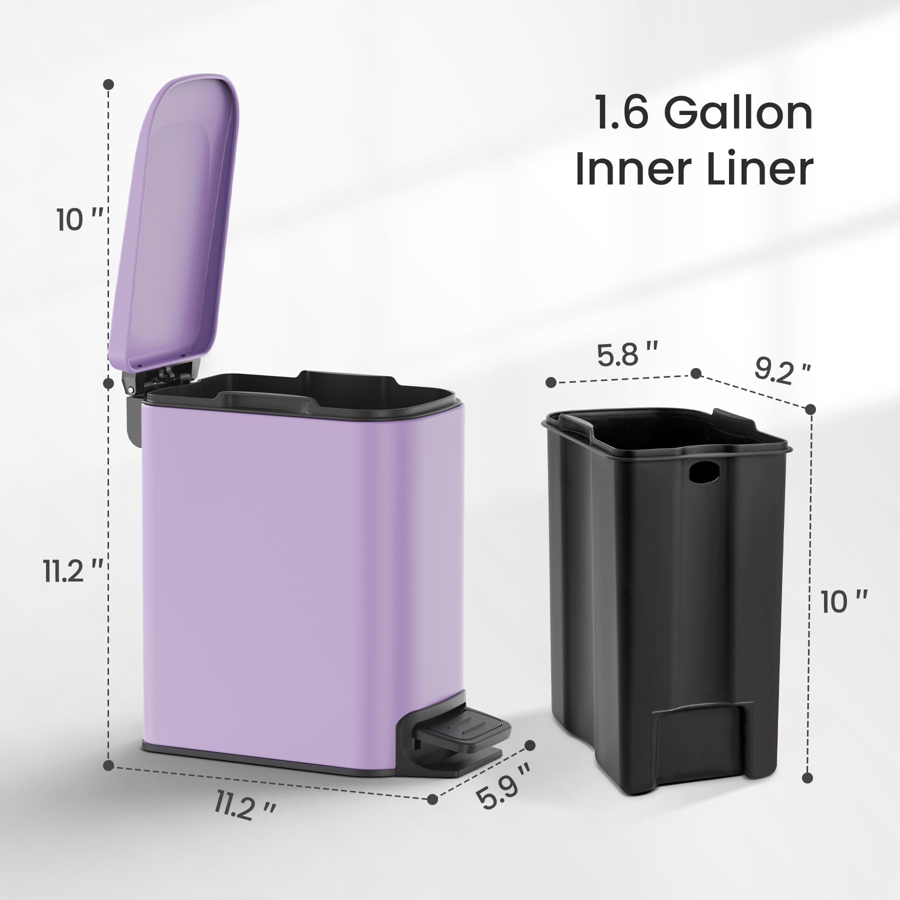 Cesun Small Bathroom Trash Can with Lid Soft Close, Step Pedal, 6 Liter / 1.6 Gallon Stainless Steel Garbage Can with Removable Inner Bucket, Anti-Fingerprint Finish (Purple)