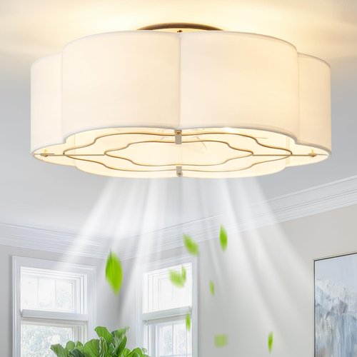 Glmthux Caged Ceiling Fan with Lights, Flush Mount 20" Boho Ceiling Fans with Lights Remote Control, Low Profile Fabric Bladeless with 6 Speeds for Bedroom, Nursery, Kitchen