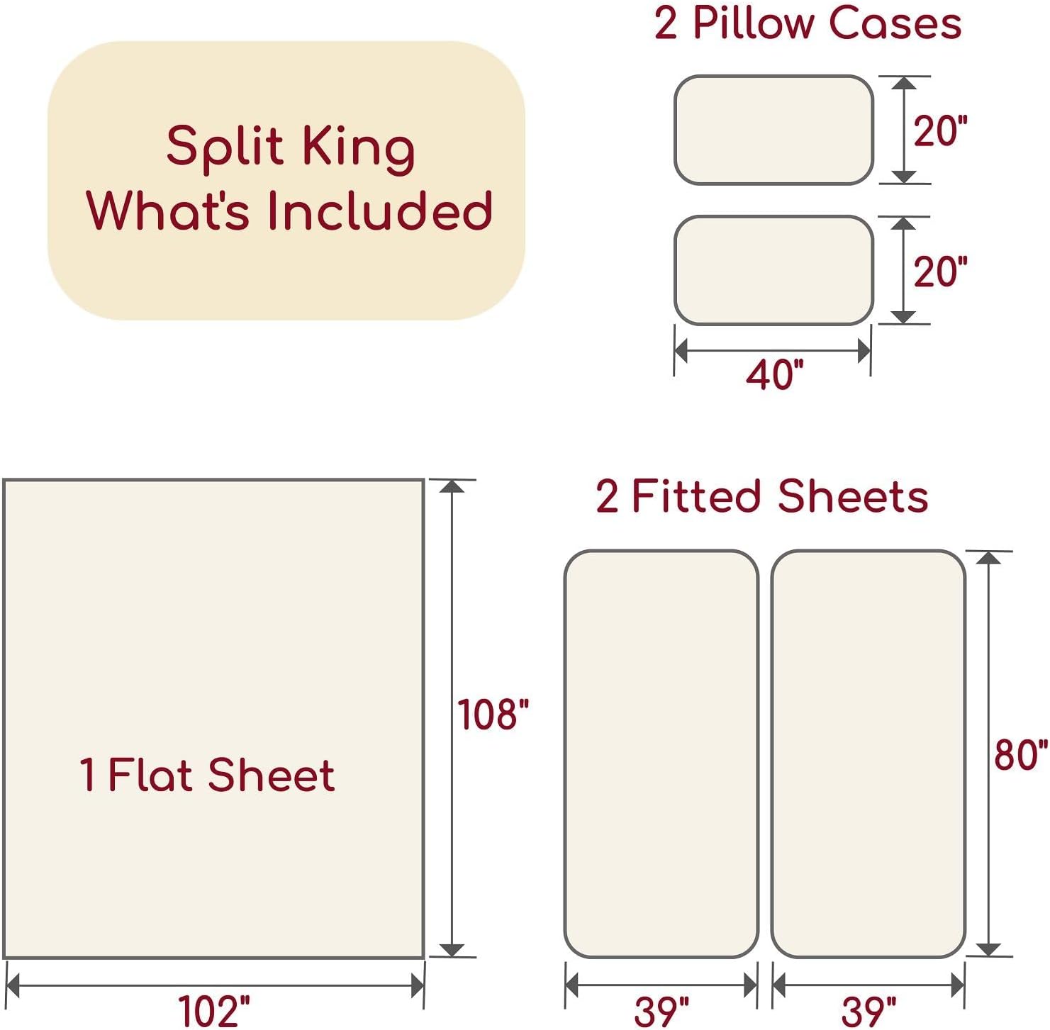 Mellanni Split King Sheets Set - 5 PC Luxury Bedding Collection - Extra Soft, Cooling, Stain Resistant (Taupe)