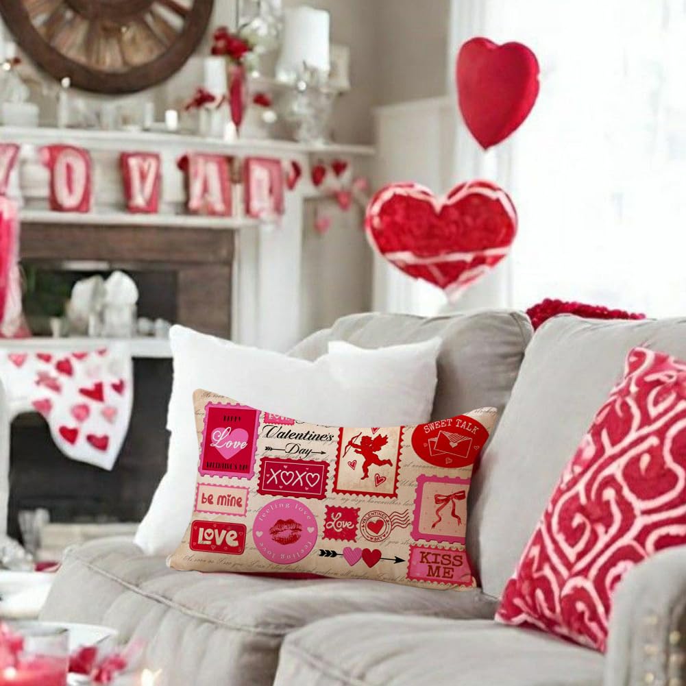 ARGOOFG Valentines Pillow Cover12 x 20 Inch, Be Mine XOXO Love Heart Throw Decorative Cushion Cases Valentine Day Pink Decoration for The Home Sofa Couch