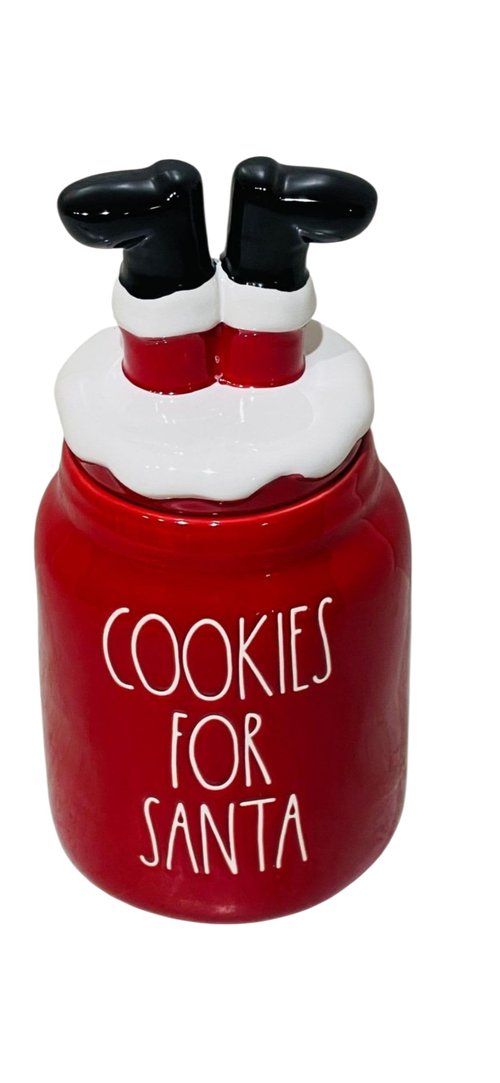 Rae Dunn Christmas Canister with Festive Figural Topper/Lid. (Cookies for santa)