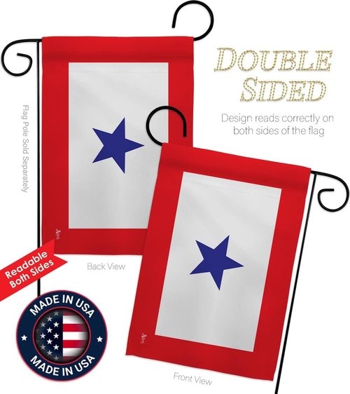 Blue Star Flag - Military Family Deployment Banner with Pole Set | Outdoor Yard Decor & Memorial Gift