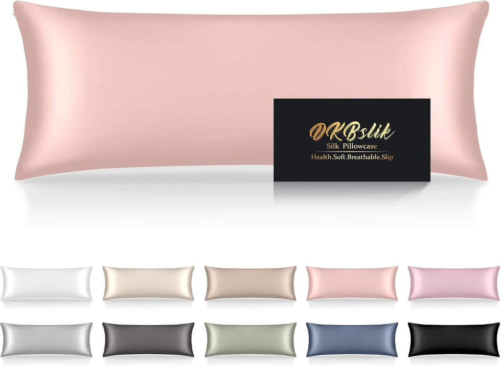 Skiennix Mulberry Silk Body Pillow Case - Smooth, Anti-Acne, Cooling | 20x54 Inches, Coral Color