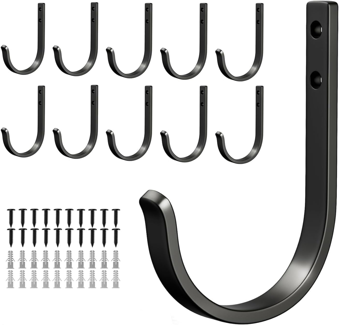 Niffgaff 10-Pack Outdoor Wall Hooks - 30LB Metal Hangers for Coats, Towels, and Bags | Black