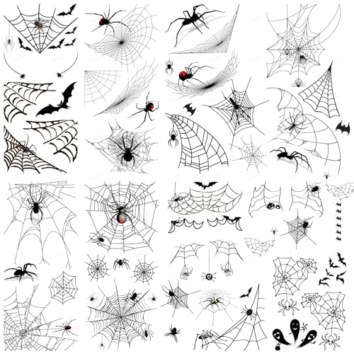 Furimuk 9 Sheets Halloween 3D Spider Web Temporary Tattoos Face Makeup