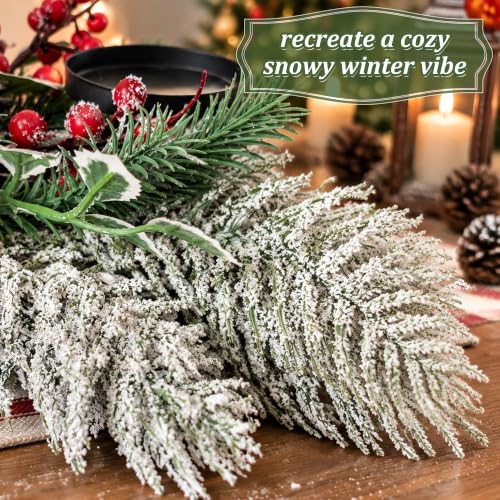 24 Inch Christmas Centerpiece with Candles, Pine Sprigs & Faux Snow
