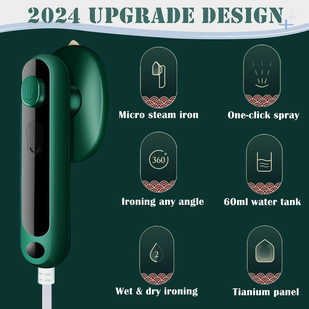 Skiennix Mini Travel Iron - Portable Iron for Clothes with Dry & Wet Ironing | Green Color
