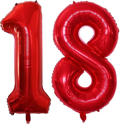 GOER Jumbo 42-Inch Number 18 Balloons - Sweet 18 Party Decorations | Red Foil Helium Balloons for 81st Birthday