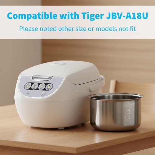 Rice Cooker 10 Cup Inner Pot Compatible with Tiger JBV-A18U,Non-Stick 304 Stainless Steel,Rice Cooker Rplacement Pot,Dishwasher Safe