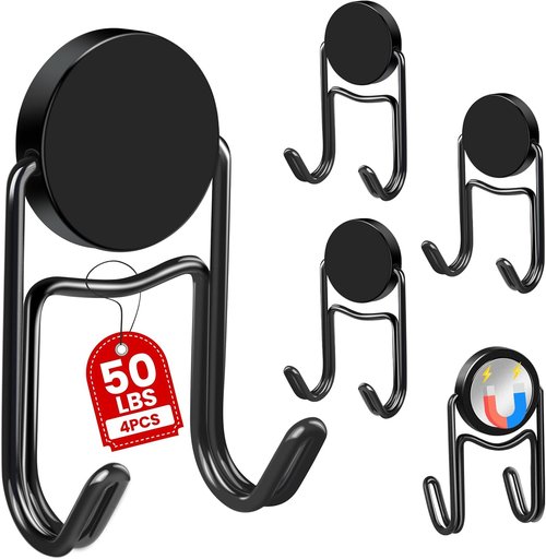 Buelkmag Magnetic Hooks - Heavy Duty 50Lbs+ Magnet Swivel Hooks for Outdoor Use | 4 Pack (Black)