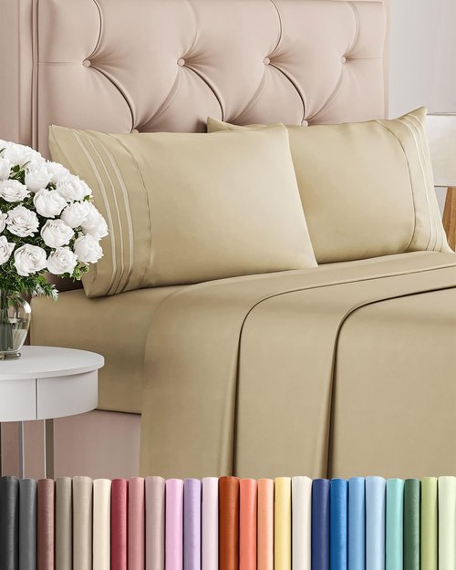 Cal King Size Sheet Set by Hotel Luxury | Comfy, Breathable & Cooling - Ultra-Soft, Deep Pockets, Wrinkle-Free - Beige