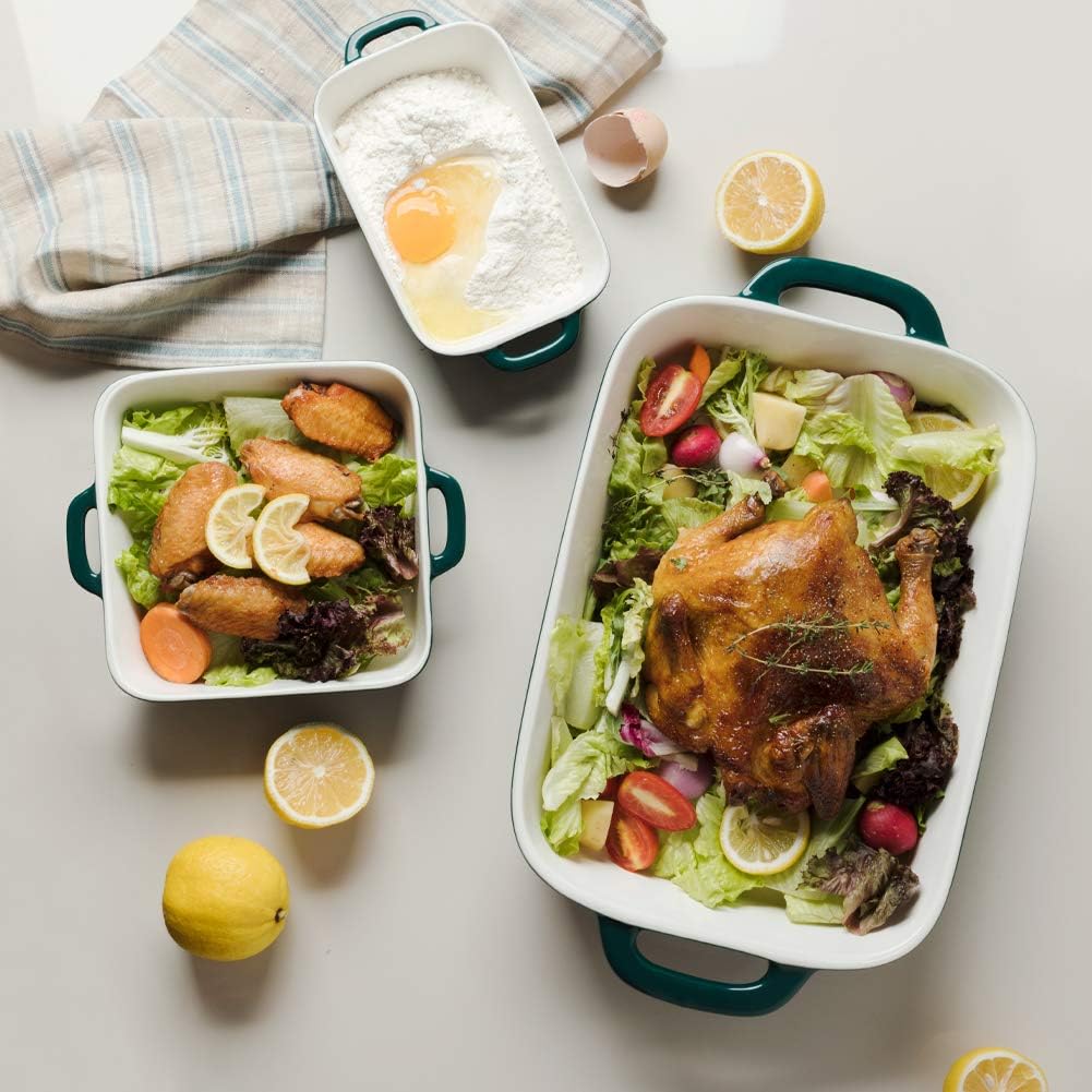 Sweejar Ceramic Bakeware Set - Rectangular Baking Dish for Casseroles & Daily Cooking | White Porcelain