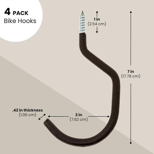 IMPRESA Bike Hooks for Garage Ceiling - Heavy Duty 100 Lbs Capacity, 7 x 4 in - Galvanized Steel & Non-Marring Finish