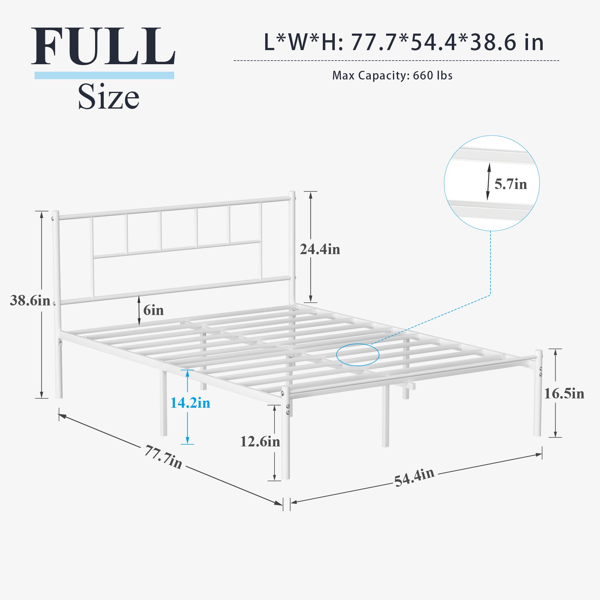 VECELO Full Metal Platform Bed Frame with Headboard, Heavy Duty Steel Slat Support, Under Bed Storage,No Box Spring Needed, Easy Assembly