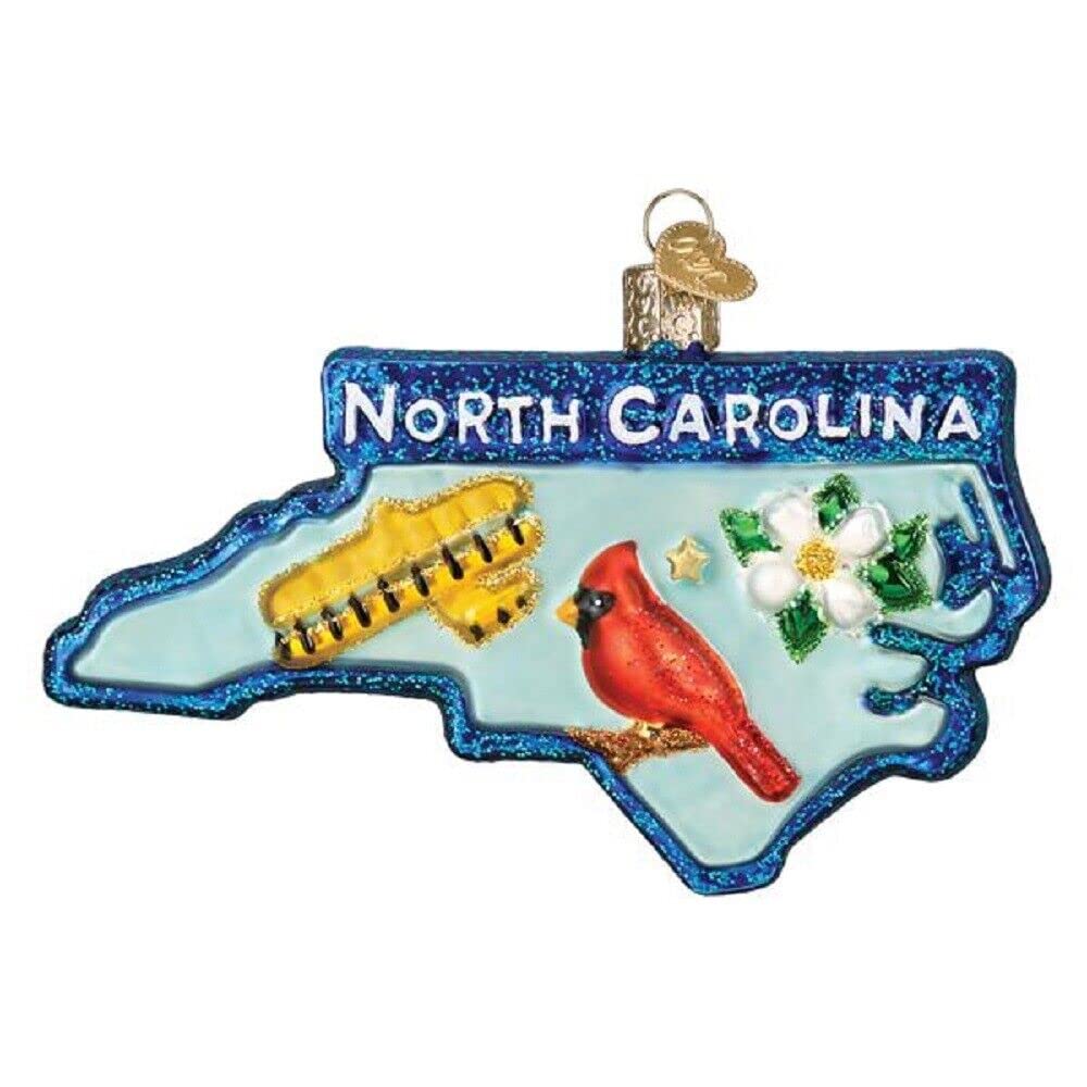 Old World Christmas State of North Carolina Glass Blown Ornament for Christmas Tree, Handcrafted Holiday Decoration, States Collection